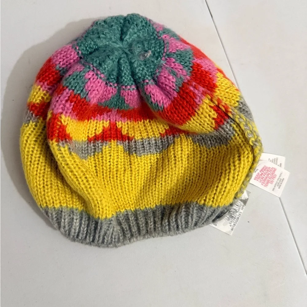 Mini Boden Gray Knit Hat with Pink, Red, Yellow, and Green Accents. Size XS
